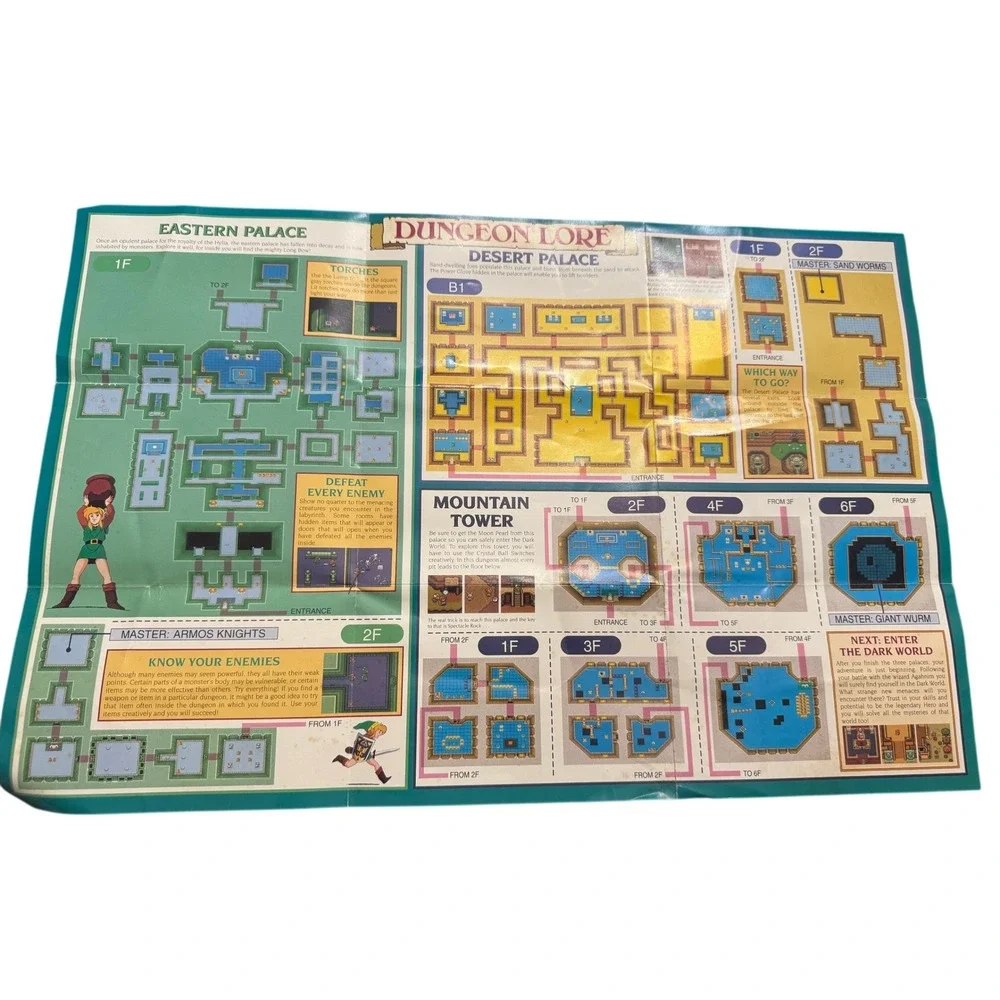 Vintage 1992 Legend of Zelda A Link to the Past SNES Map Overworld Dungeon Lore